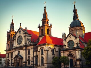 Fototapeta premium Vibrant Krakow: Saints Peter & Paul & St. Andrew's from St. Mary Magdalene Square
