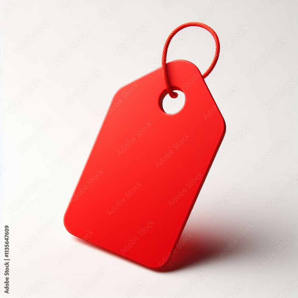 Aufkleber blank red price tag with red string on white background