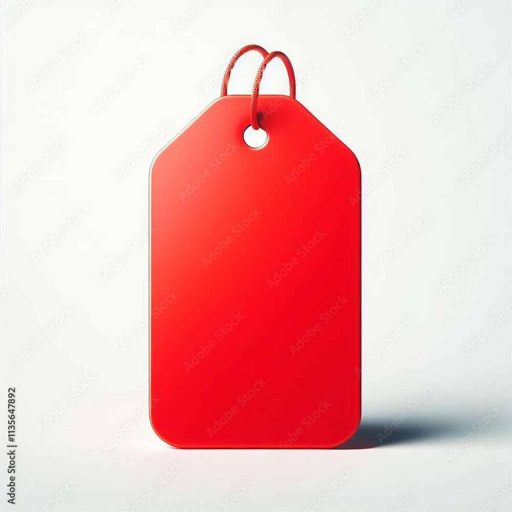 Poster blank red price tag with a string on white background