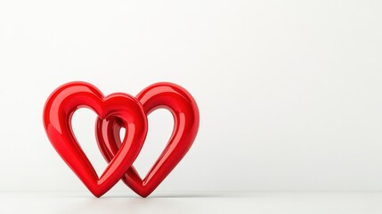 Podium valentine concept. Two intertwined red hearts on a light background.