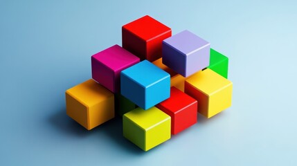 Obraz premium Abstract Colorful Cubes Composition: A vibrant arrangement of multi-colored blocks forming a complex structure, showcasing a concept of unity and connection.