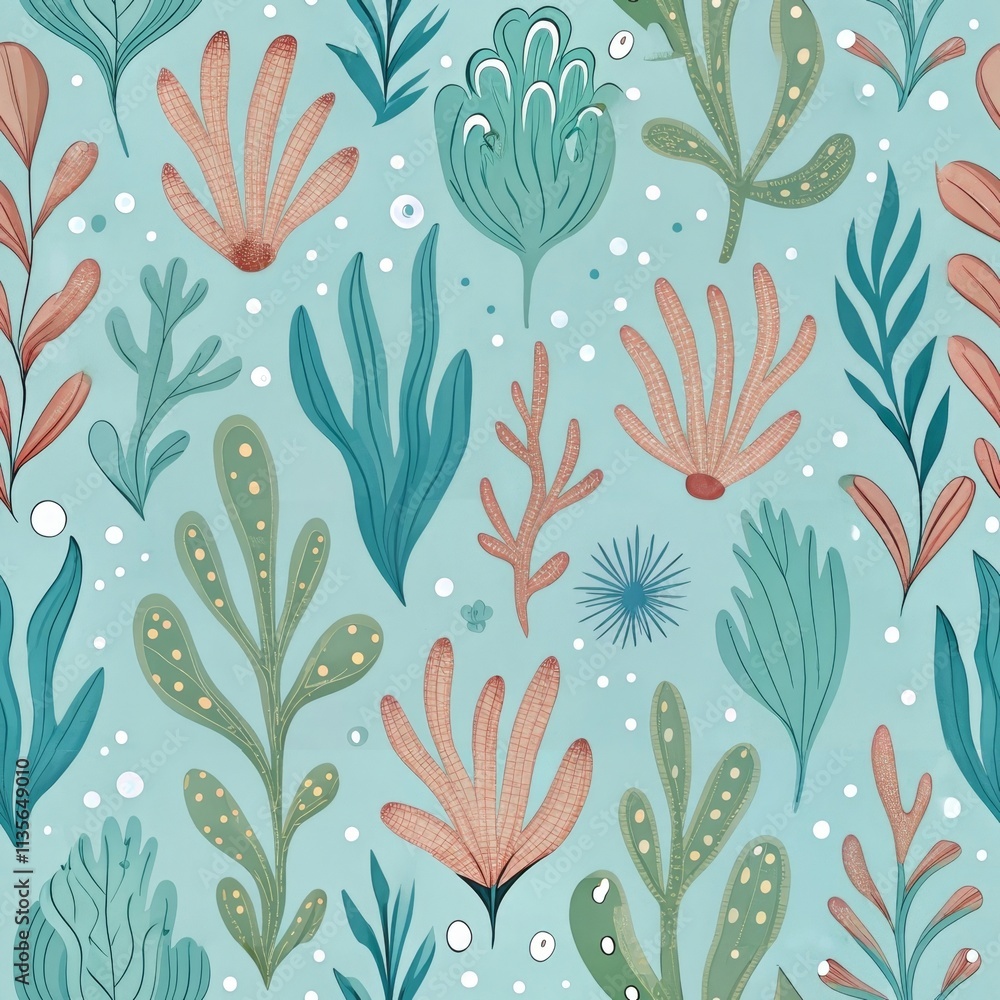 Poster seamless botanical pattern with colorful abstract leaves on aqua background
