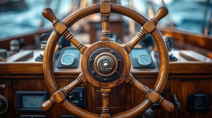 a wooden steering wheel with spokes