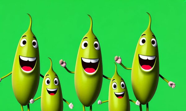 Cartoon peas singing a cheerful song