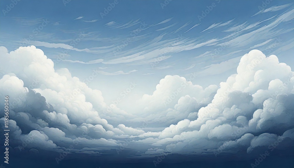 Wall mural illustration of a cloudy sky with a thin mist floating in the air.