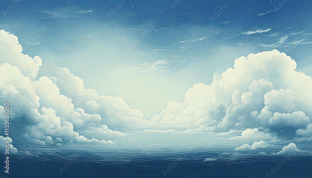 Wall mural illustration of a simple cloudy sky with a thin mist floating in the air