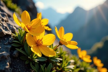 Obraz premium Closeup Golden Mountain Flowers, Vibrant Nature, Stunning Macro