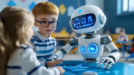 kids learning with robot, ai education - ai and technology in educa.