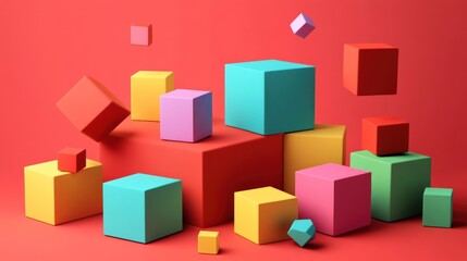 Colorful 3D Cubes Abstract Composition: A Vibrant Display of Geometric Shapes