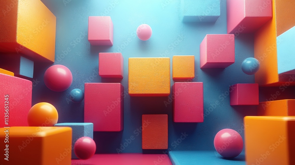Aufkleber abstract 3d animation colorful geometric background with moving shapes seamless looped vide