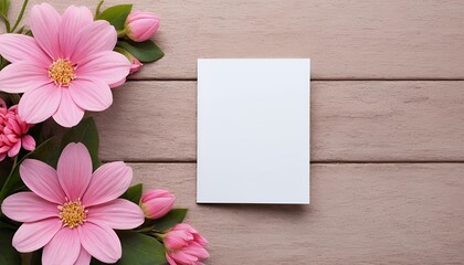 Obraz premium Wooden frame with pink flowers