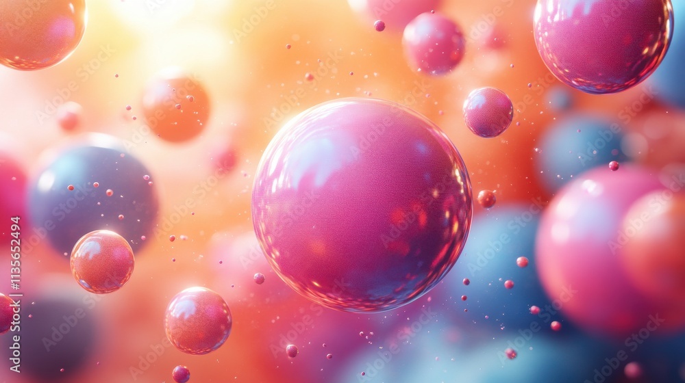 Poster abstract 3d animation geometric background with falling colorful spheres seamless looped vide