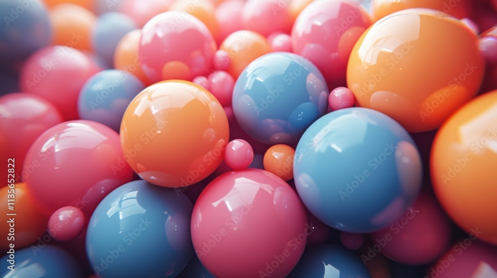 Poster abstract 3d animation of colored bubble motion design seamless looped vide