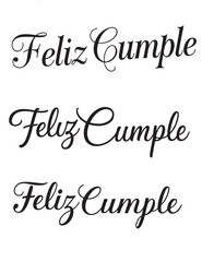 Feliz Cumple and  Feliz Cumplea&ntilde;os sign calligraphy set or bundle vector illustration, Happy Birthday in Spanish language colorful cake candle balloons party celebration gift Felicidades background