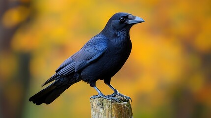 Naklejka premium Majestic Crow on Autumnal Perch