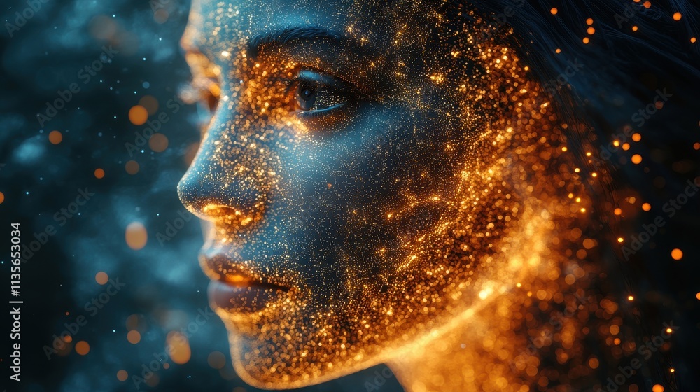Poster abstract 3d animation polygonal human face 3d render artificial intelligence concept vide