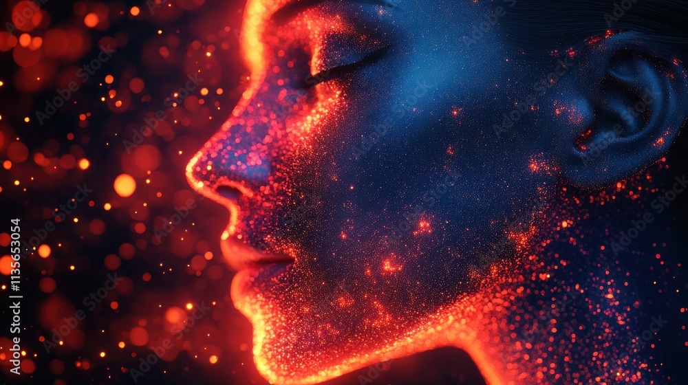 Poster abstract 3d animation polygonal human face 3d render artificial intelligence concept vide