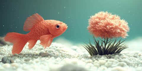 Fototapeta premium Orange Fish Near Colorful Coral in Underwater Scene