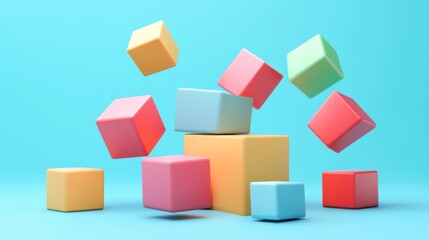 Colorful Cubes Falling Abstract 3D Render