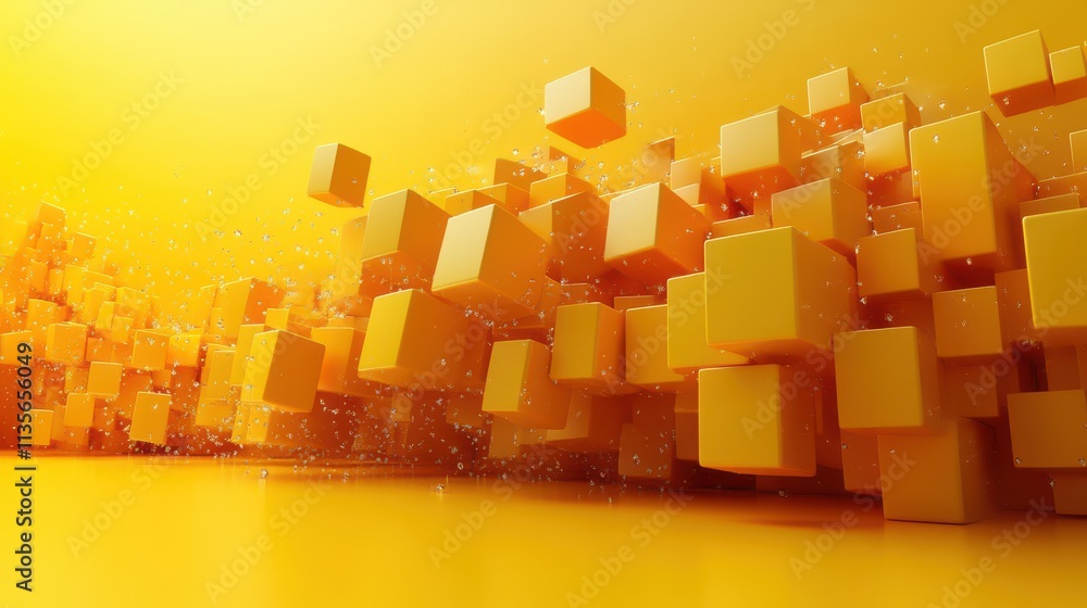Poster abstract 3d render design with yellow geometric shape