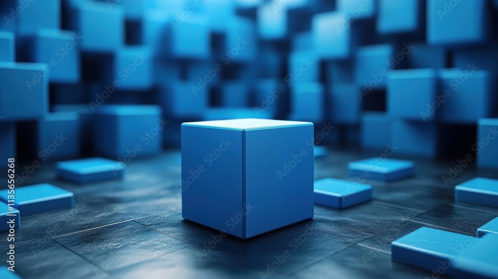 Aufkleber abstract 3d render geometric background design with blue cube