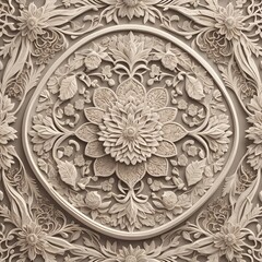Highly detailed vector illustration of Persian floral stucco designs, featuring intricate swirling patterns, blooming flowers, and delicate leaves. 