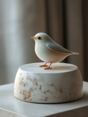 Chic Platform Display: Handcrafted Ceramic Bird Figurine, Miniature Art Sculpture, Elegant Home Decor, Unique Gift Idea