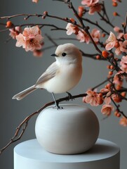 Chic Platform Display: Handcrafted Ceramic Bird Figurine, Miniature Art Sculpture, Elegant Home Decor, Unique Gift Idea