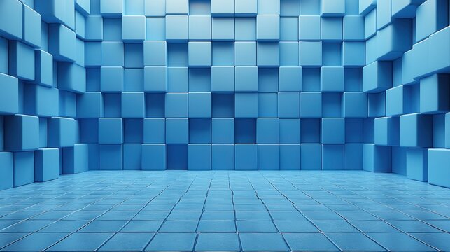 abstract 3d render geometric background design with blue cube