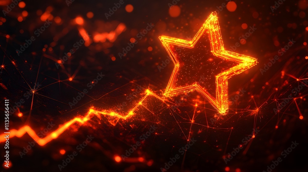 Poster a bold star symbol glowing above a dynamic arrow-shaped graph pointing upward, reflecting growth and