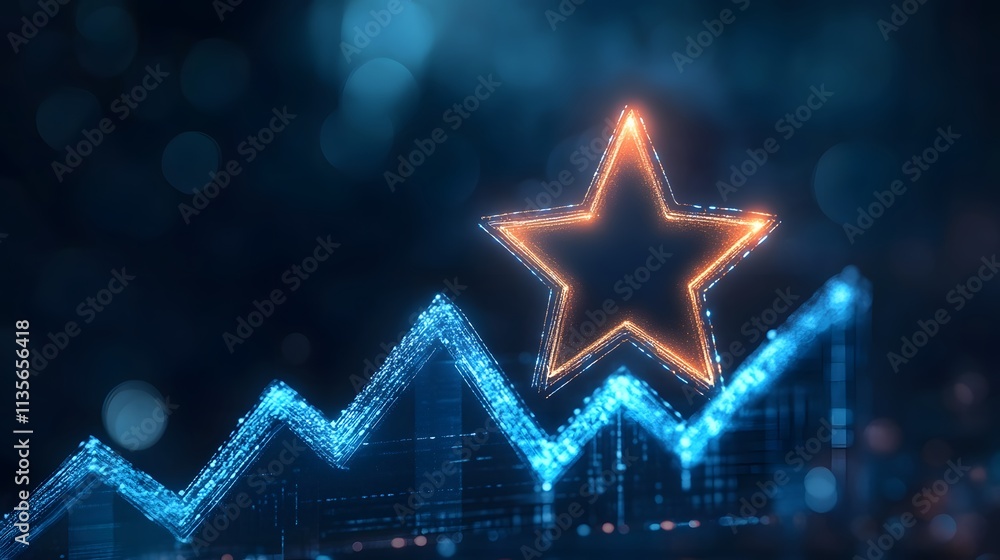 Poster a bold star symbol glowing above a dynamic arrow-shaped graph pointing upward, reflecting growth and