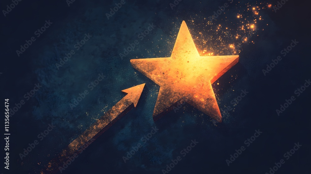 Poster a bold star symbol glowing above a dynamic arrow-shaped graph pointing upward, reflecting growth and