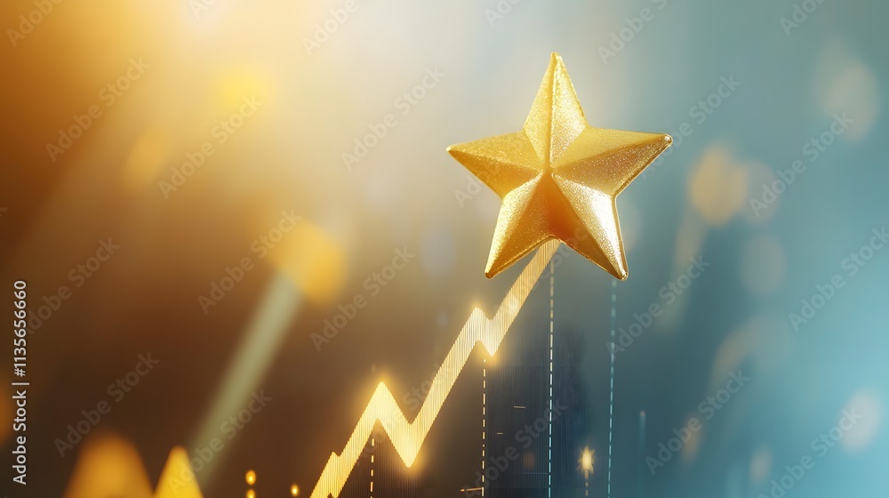 Aufkleber A golden star icon hovering over a dynamic upward arrow graph with soft shadows and a tech-inspired theme
