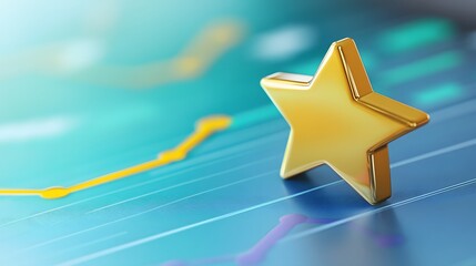 A glossy star graphic positioned above a 3D line chart with an upward trend, highlighting professional growth