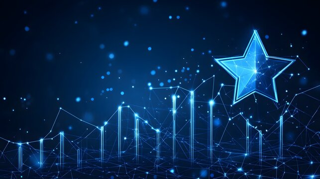 A futuristic star graphic aligned with an ascending performance graph, evoking innovation and progress