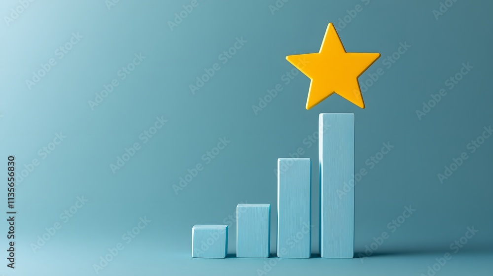 Poster a bold yellow star floating above a simple bar chart with upward movement, symbolizing measurable su