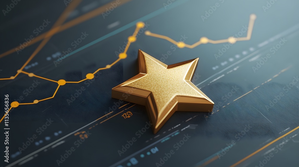 Aufkleber A smooth golden star hovering over a seamless performance line graph with sharp upward curves