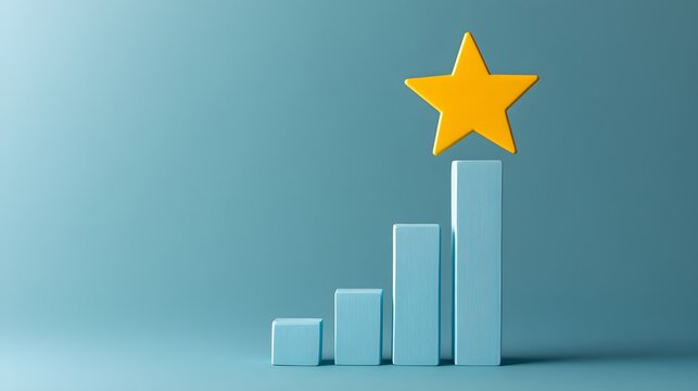 A bold yellow star floating above a simple bar chart with upward movement, symbolizing measurable success