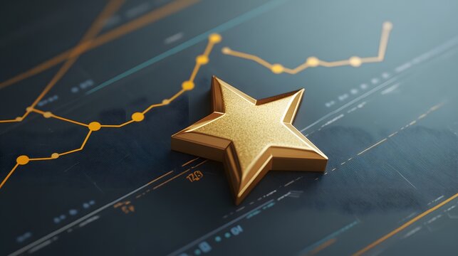 A smooth golden star hovering over a seamless performance line graph with sharp upward curves