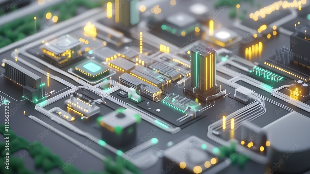 Aufkleber A professional showcasing IoT-enhanced tools with bright 3D network paths and task summaries in simple 2D layouts