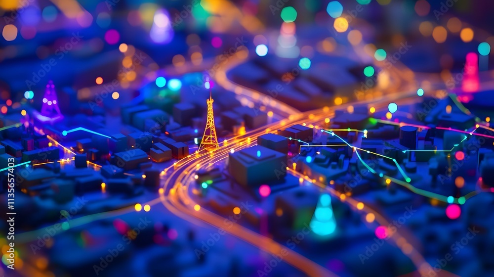 Aufkleber A professional highlighting IoT solutions with vibrant 3D task connections and user-friendly 2D task summaries