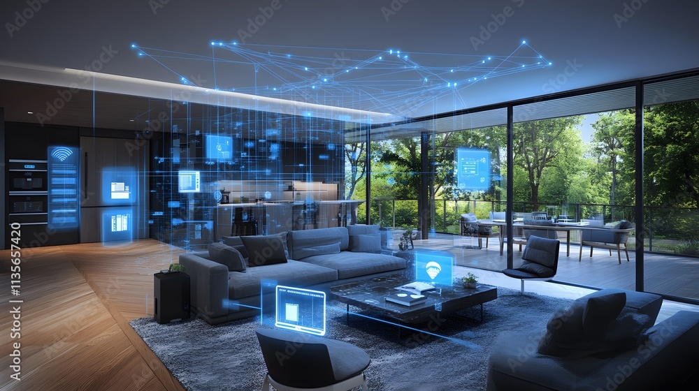 Aufkleber A professional highlighting IoT solutions with vibrant 3D task connections and user-friendly 2D task summaries
