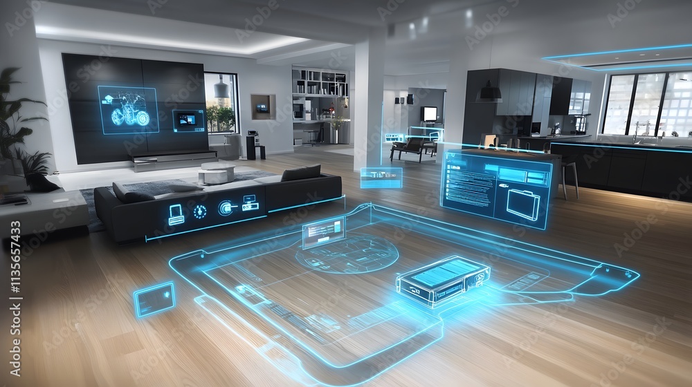 Poster A modern professional showcasing IoT-enabled tools with glowing 3D productivity paths and clean 2D highlights