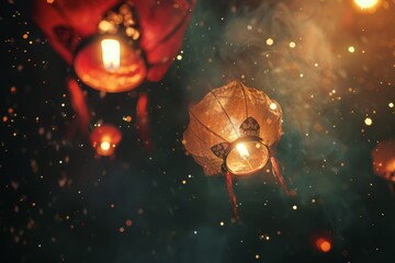 Chinese red lantern in the night of Chinese New Year of happiness