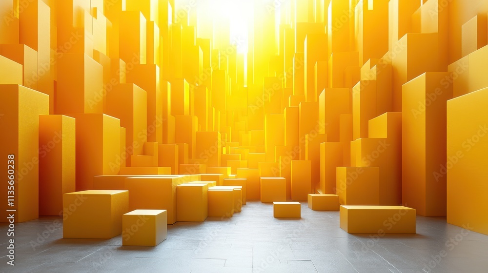 Poster abstract 3d render geometric composition yellow background design with cube