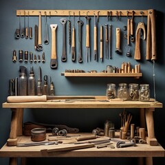 old tools on a wooden table