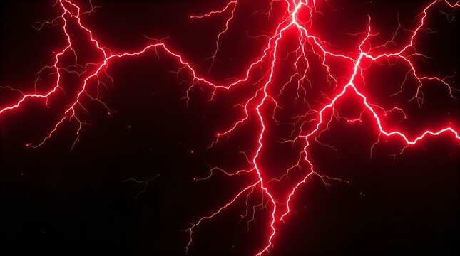 Fiery Red Lightning Bolts Crackling Across a Dark, Starry Night Sky, Dramatic Digital Art, Close-up View