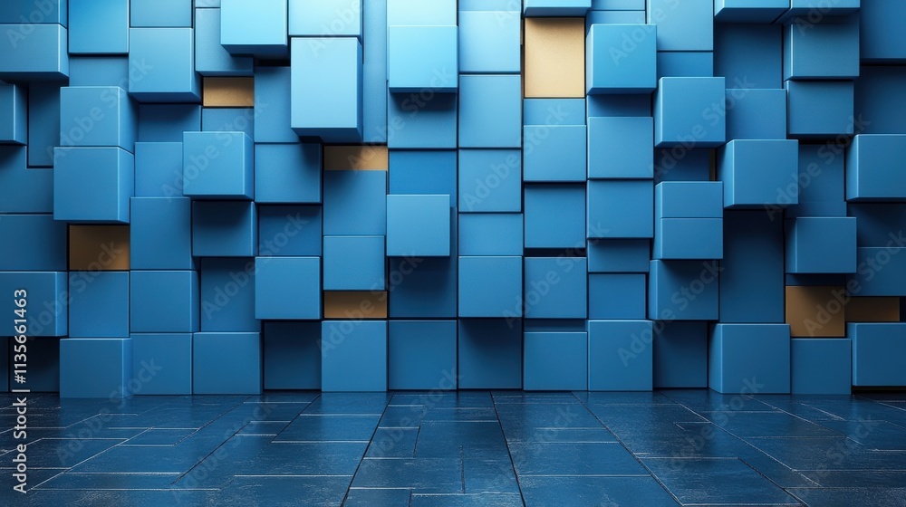Poster abstract 3d render modern geometric background design composition of blue cube