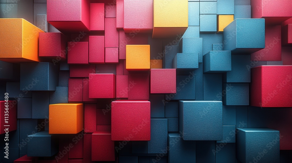 Poster abstract 3d render modern geometric background design composition of colorful cube
