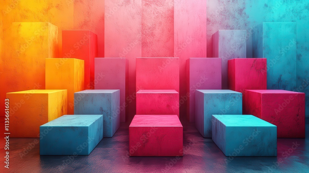 Poster abstract 3d render modern geometric design background with colorful cube